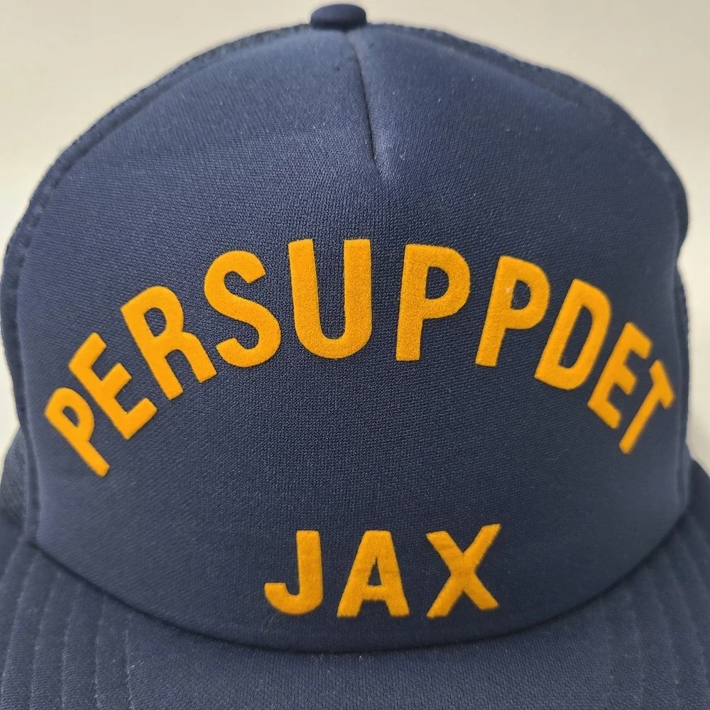 Vintage US Navy Hat Snapback S-M Trucker Mesh Blue Persuppdet‎ Jax Jacksonville